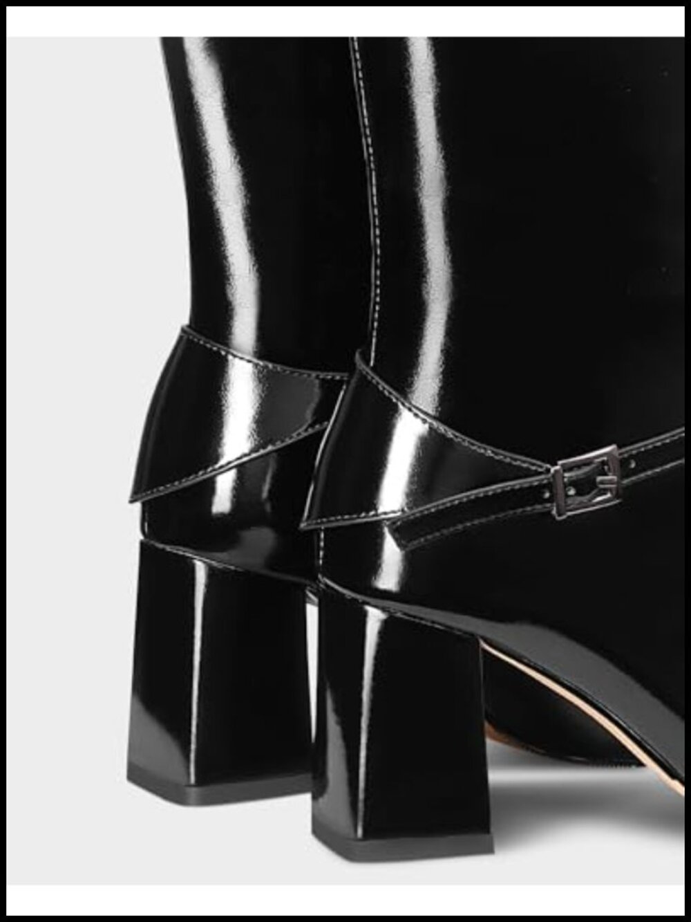 Knee High Boots Square Toe Chunky Heel Side Zipper Rhinestone Sparkly Tall Boots - Picture 5 of 6